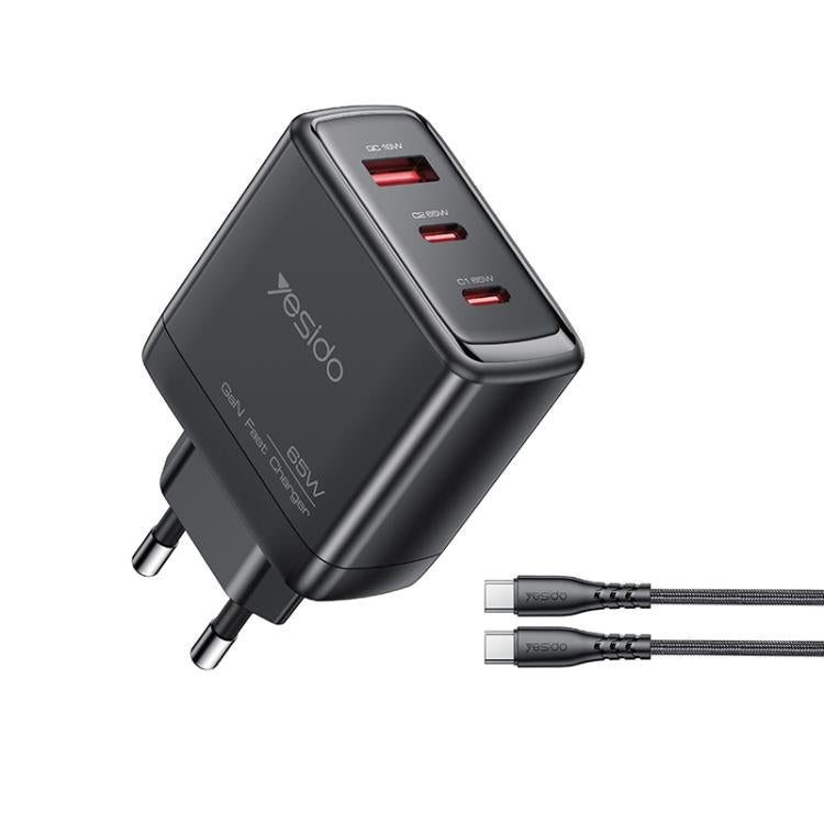 Chargeur rapide Yesido YC144C 65W à trois ports avec câble Type-C de 1m, YC144C