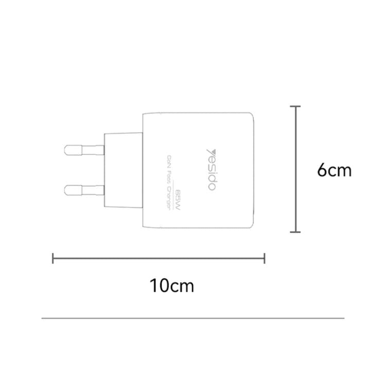 Chargeur rapide Yesido YC144C 65W à trois ports avec câble Type-C de 1m, YC144C