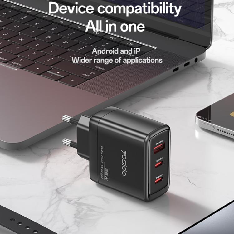 Chargeur rapide Yesido YC144C 65W à trois ports avec câble Type-C de 1m, YC144C