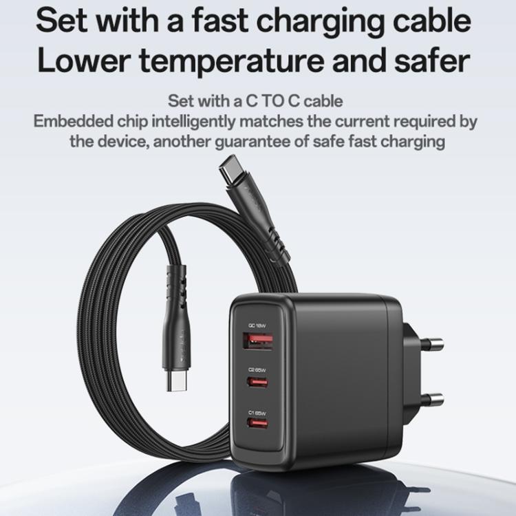 Chargeur rapide Yesido YC144C 65W à trois ports avec câble Type-C de 1m, YC144C