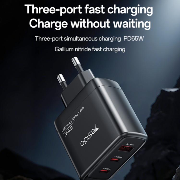 Chargeur rapide Yesido YC144C 65W à trois ports avec câble Type-C de 1m, YC144C