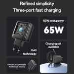 Chargeur rapide Yesido YC144C 65W à trois ports avec câble Type-C de 1m, YC144C