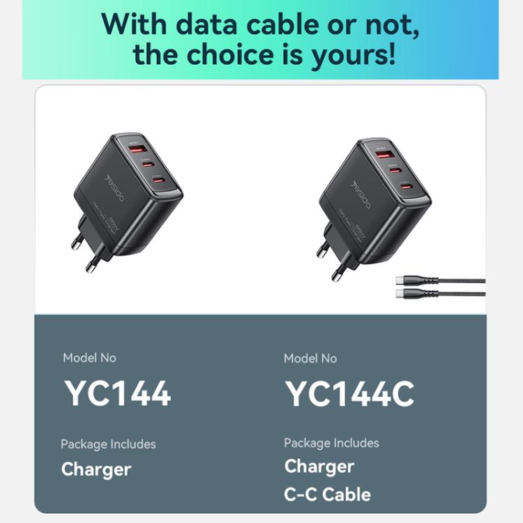 Chargeur rapide Yesido YC144 65W à trois ports, YC144