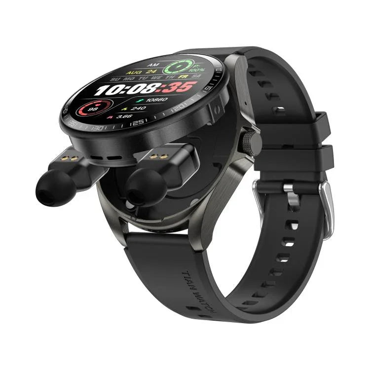 Montre connectée F36 avec écran couleur TFT 1,46 pouce, écouteurs Bluetooth intégrés, compatible appels Bluetooth et NFC.
