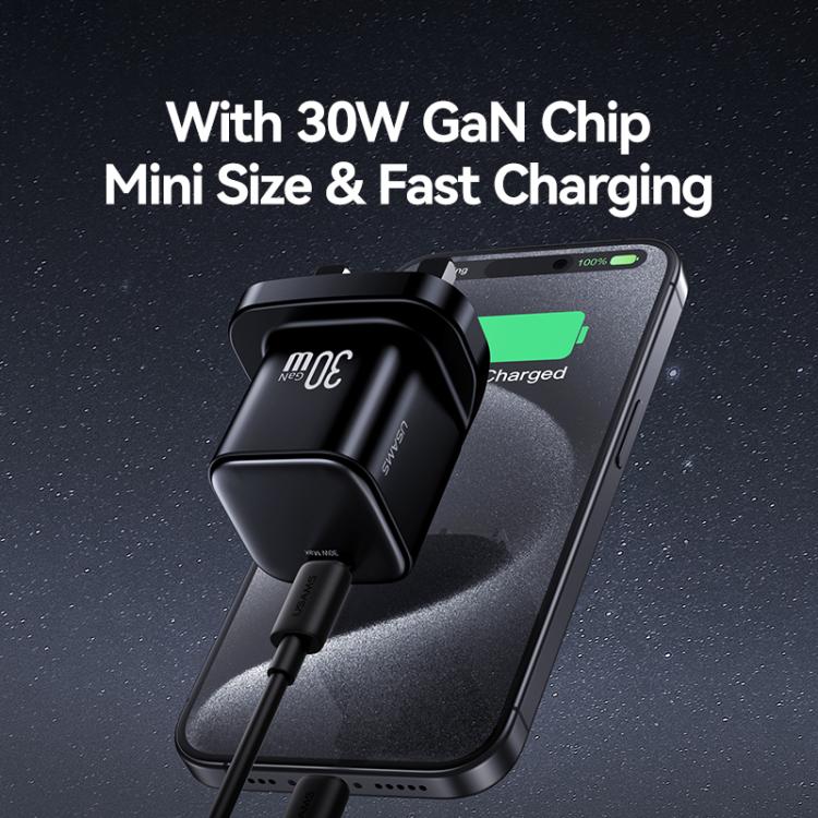 Chargeur rapide mini USAMS CC276 30W GaN USB-C / Type-C, prise UK