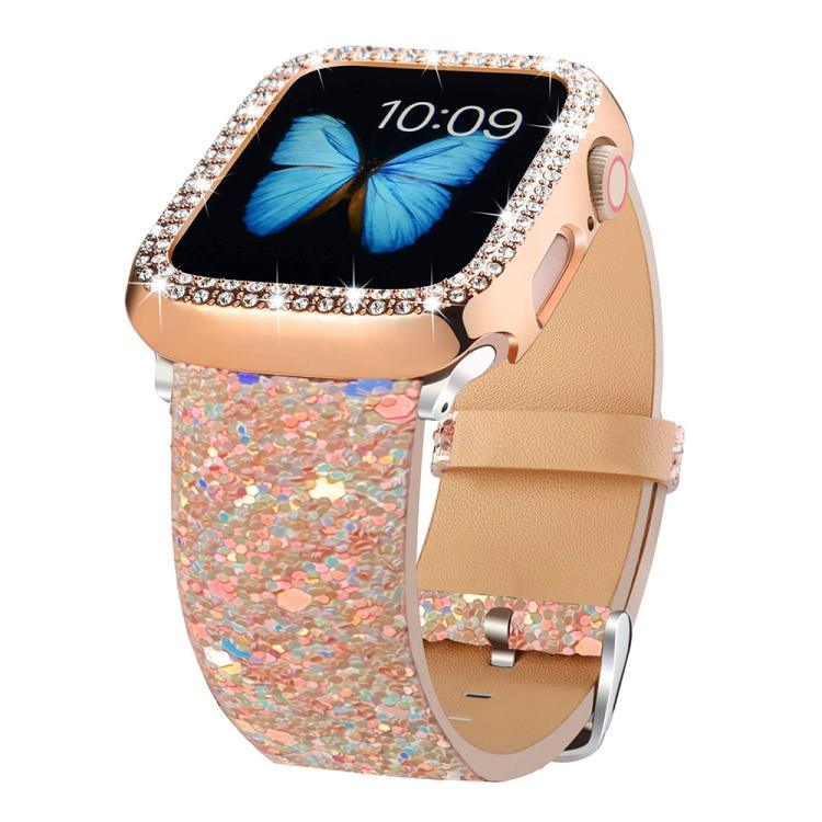Bracelet de montre en cuir à paillettes xDfind, compatible avec Apple Watch 42/44/45/46/49 mm et Apple Watch 38/40/41/S10 42 mm.