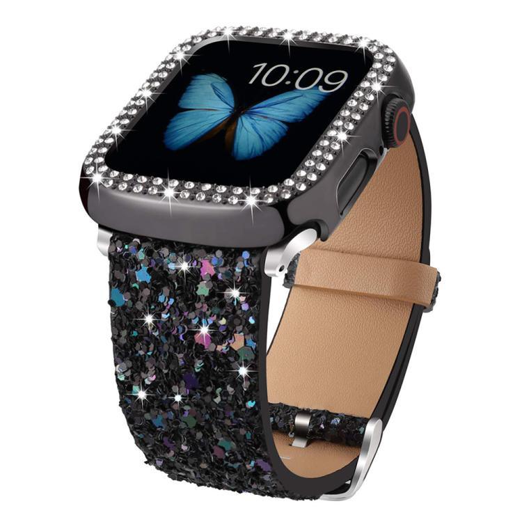 Bracelet de montre en cuir à paillettes xDfind, compatible avec Apple Watch 42/44/45/46/49 mm et Apple Watch 38/40/41/S10 42 mm.