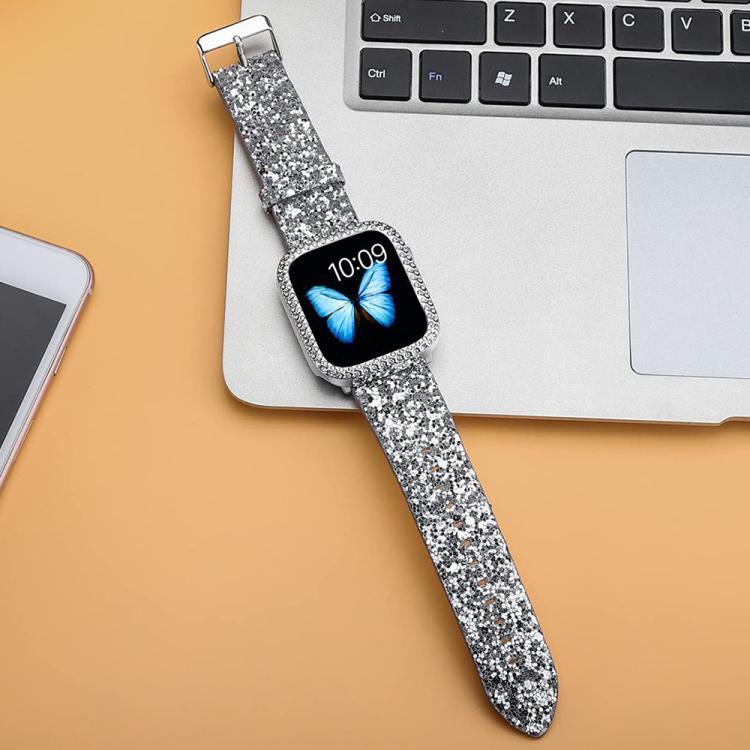 Bracelet de montre en cuir à paillettes xDfind, compatible avec Apple Watch 42/44/45/46/49 mm et Apple Watch 38/40/41/S10 42 mm.