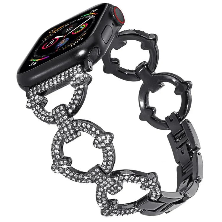 Bracelet de montre xDfind en métal à motif diamant en forme de O, compatible avec Apple Watch 42/44/45/46/49 mm et Apple Watch 38/40/41/S10 42 mm.