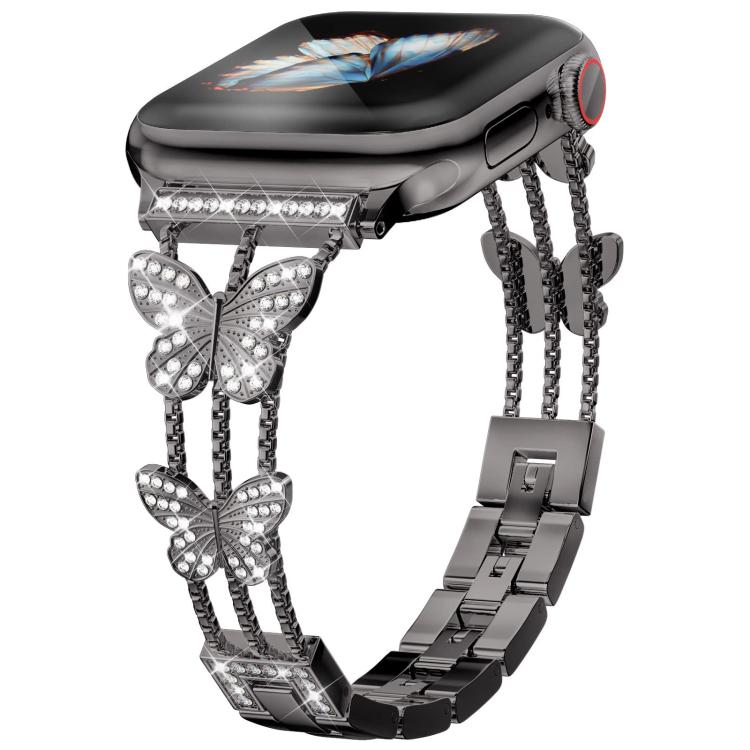 Bracelet de montre xDfind en métal serti de diamants en forme de papillon, compatible avec Apple Watch 42/44/45/46/49 mm et Apple Watch 38/40/41/S10 42 mm.
