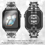 Bracelet de montre xDfind en métal serti de diamants en forme de papillon, compatible avec Apple Watch 42/44/45/46/49 mm et Apple Watch 38/40/41/S10 42 mm.