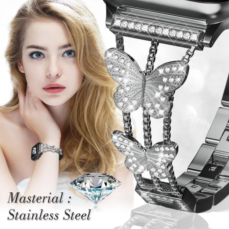 Bracelet de montre xDfind en métal serti de diamants en forme de papillon, compatible avec Apple Watch 42/44/45/46/49 mm et Apple Watch 38/40/41/S10 42 mm.
