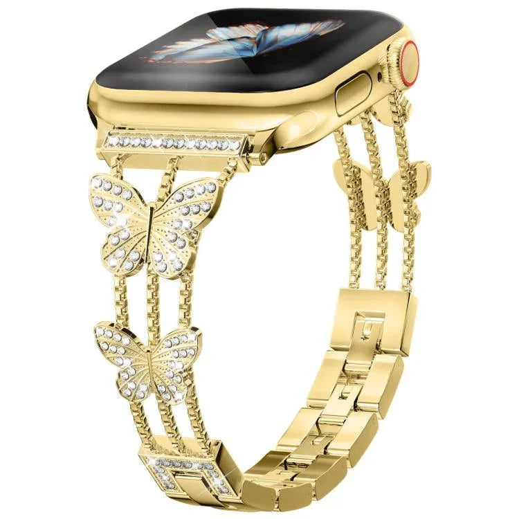 Bracelet de montre xDfind en métal serti de diamants en forme de papillon, compatible avec Apple Watch 42/44/45/46/49 mm et Apple Watch 38/40/41/S10 42 mm.