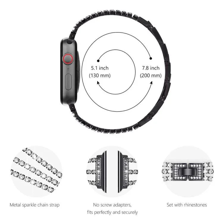 Bracelet de montre xDfind en métal à trois diamants, compatible avec Apple Watch 42/44/45/46/49 mm et Apple Watch 38/40/41/S10 42 mm.