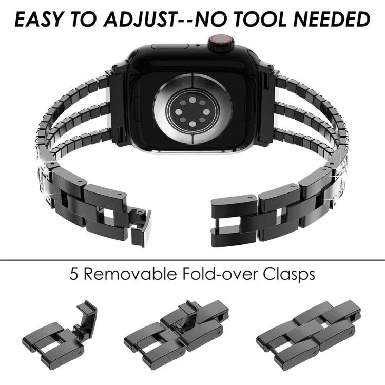 Bracelet de montre xDfind en métal à trois diamants, compatible avec Apple Watch 42/44/45/46/49 mm et Apple Watch 38/40/41/S10 42 mm.