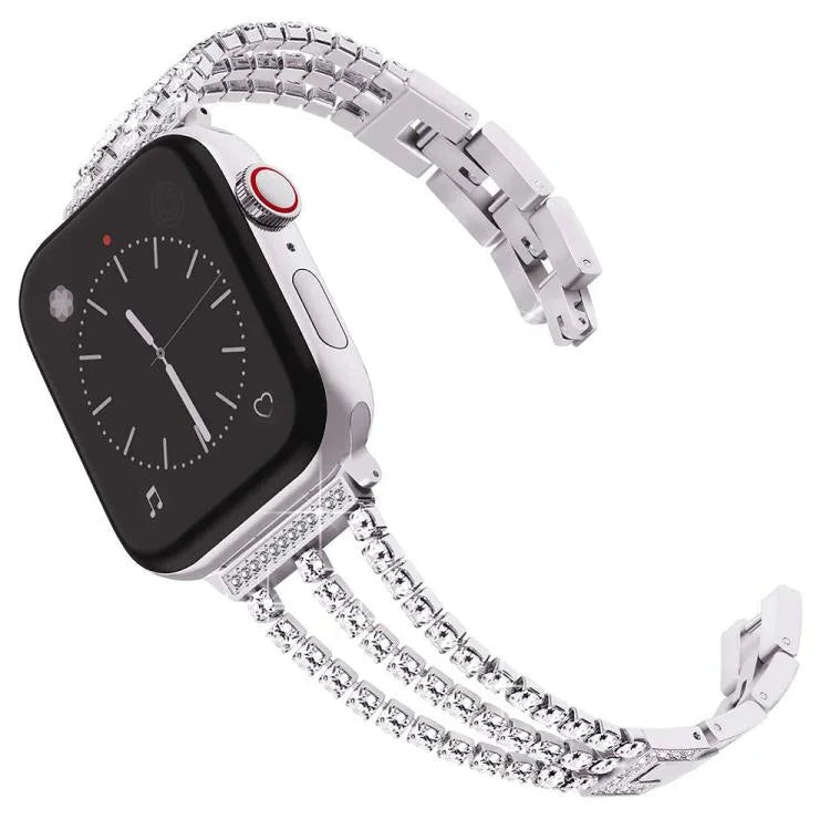 Bracelet de montre xDfind en métal à trois diamants, compatible avec Apple Watch 42/44/45/46/49 mm et Apple Watch 38/40/41/S10 42 mm.
