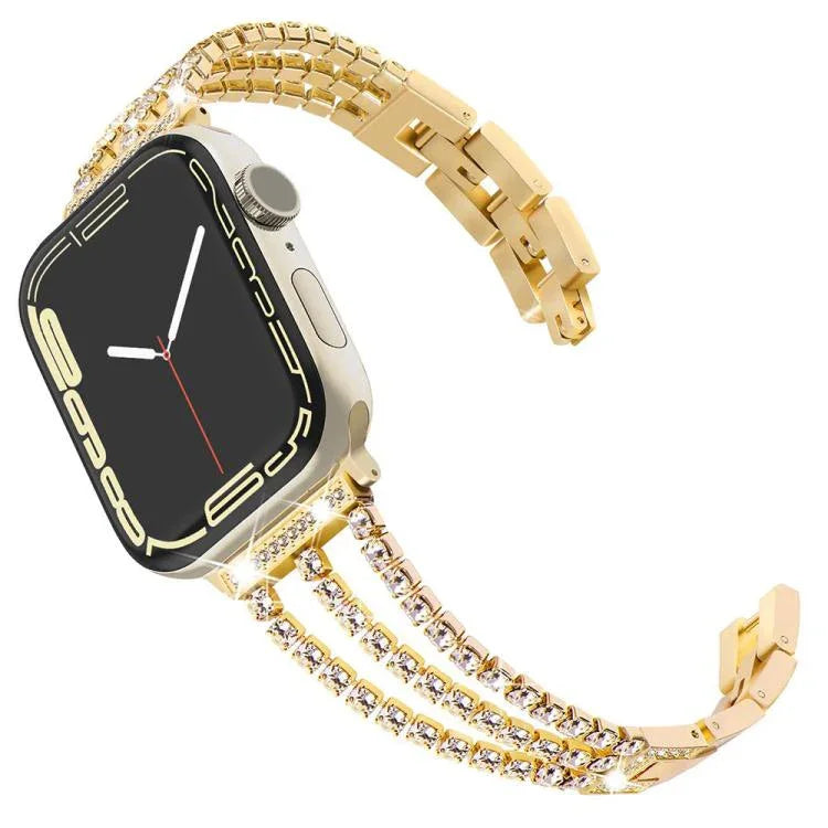 Bracelet de montre xDfind en métal à trois diamants, compatible avec Apple Watch 42/44/45/46/49 mm et Apple Watch 38/40/41/S10 42 mm.