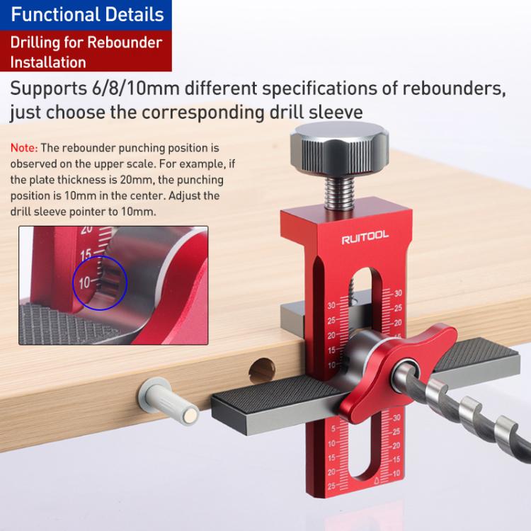Aide multifonctionnelle RUITOOL pour installation de porte d'armoire avec base, sans foret, avec foret de 10mm, avec forets de 6/8/10mm