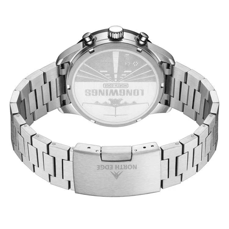 NORTH EDGE LONGWINGS Montre de sport extérieure pour homme avec chargement solaire et bracelet en acier inoxydable