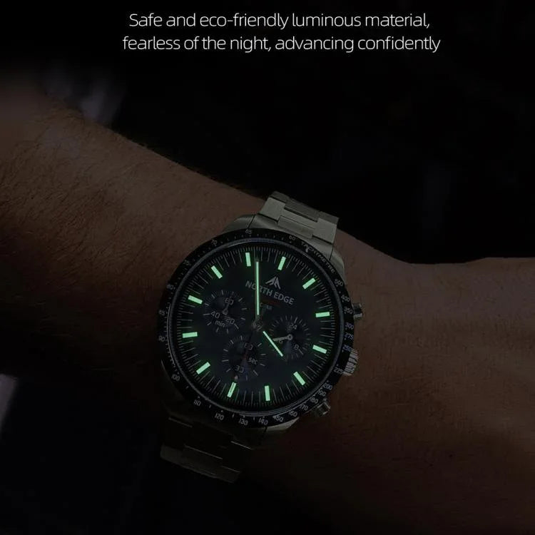 NORTH EDGE LONGWINGS Montre de sport extérieure pour homme avec chargement solaire et bracelet en acier inoxydable