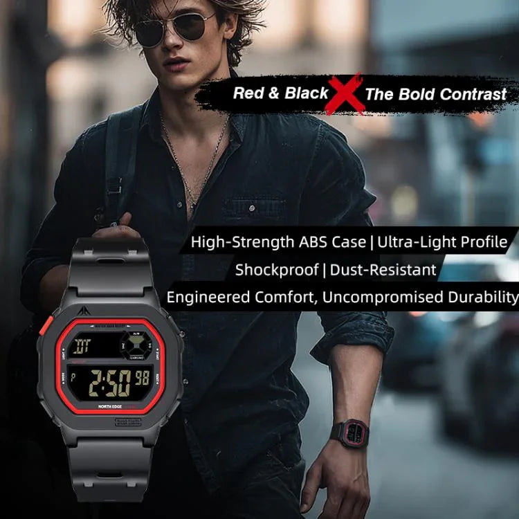 Montre électronique lumineuse et étanche NORTH EDGE X1 pour l'extérieur, à affichage unique et de forme carrée
