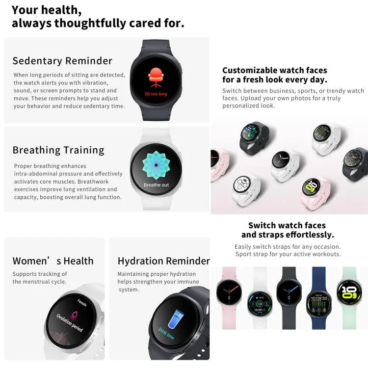 Montre connectée sport HD8 mini 1,29 pouce BT5.4, compatible avec les appels Bluetooth / suivi du sommeil, de l'oxygène sanguin, de la fréquence cardiaque et de la pression artérielle