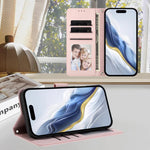 Étui de téléphone en cuir avec motif de cœur gaufré et dragonne pour chat, pour iPhone Air, pour iPhone 16 Pro Max, pour iPhone 16 Pro, pour iPhone 16 Plus