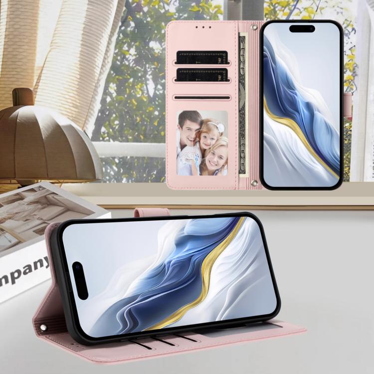 Étui de téléphone en cuir avec motif de cœur gaufré et dragonne pour chat, pour iPhone Air, pour iPhone 16 Pro Max, pour iPhone 16 Pro, pour iPhone 16 Plus