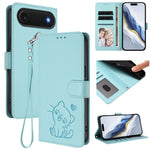 Étui de téléphone en cuir avec motif de cœur gaufré et dragonne pour chat, pour iPhone Air, pour iPhone 16 Pro Max, pour iPhone 16 Pro, pour iPhone 16 Plus
