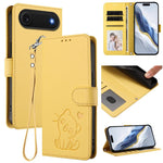 Étui de téléphone en cuir avec motif de cœur gaufré et dragonne pour chat, pour iPhone Air, pour iPhone 16 Pro Max, pour iPhone 16 Pro, pour iPhone 16 Plus