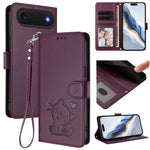 Étui de téléphone en cuir avec motif de cœur gaufré et dragonne pour chat, pour iPhone Air, pour iPhone 16 Pro Max, pour iPhone 16 Pro, pour iPhone 16 Plus