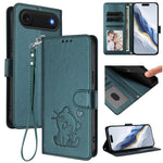 Étui de téléphone en cuir avec motif de cœur gaufré et dragonne pour chat, pour iPhone Air, pour iPhone 16 Pro Max, pour iPhone 16 Pro, pour iPhone 16 Plus