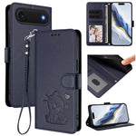 Étui de téléphone en cuir avec motif de cœur gaufré et dragonne pour chat, pour iPhone Air, pour iPhone 16 Pro Max, pour iPhone 16 Pro, pour iPhone 16 Plus
