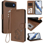 Étui de téléphone en cuir avec motif de cœur gaufré et dragonne pour chat, pour iPhone Air, pour iPhone 16 Pro Max, pour iPhone 16 Pro, pour iPhone 16 Plus