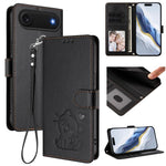 Étui de téléphone en cuir avec motif de cœur gaufré et dragonne pour chat, pour iPhone Air, pour iPhone 16 Pro Max, pour iPhone 16 Pro, pour iPhone 16 Plus