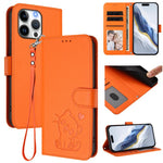 Étui de téléphone en cuir avec motif de cœur gaufré et dragonne pour chat, pour iPhone Air, pour iPhone 16 Pro Max, pour iPhone 16 Pro, pour iPhone 16 Plus