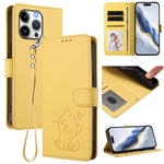 Étui de téléphone en cuir avec motif de cœur gaufré et dragonne pour chat, pour iPhone Air, pour iPhone 16 Pro Max, pour iPhone 16 Pro, pour iPhone 16 Plus