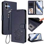 Étui de téléphone en cuir avec motif de cœur gaufré et dragonne pour chat, pour iPhone Air, pour iPhone 16 Pro Max, pour iPhone 16 Pro, pour iPhone 16 Plus