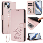 Coque de téléphone en cuir avec motif de cœur en relief et dragonne, pour iPhone 15, pour iPhone 14 Plus, pour iPhone 14 / 13, pour iPhone 14 Pro