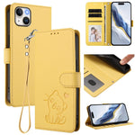 Coque de téléphone en cuir avec motif de cœur en relief et dragonne, pour iPhone 15, pour iPhone 14 Plus, pour iPhone 14 / 13, pour iPhone 14 Pro