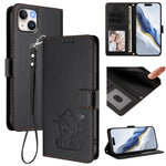 Coque de téléphone en cuir avec motif de cœur en relief et dragonne, pour iPhone 15, pour iPhone 14 Plus, pour iPhone 14 / 13, pour iPhone 14 Pro