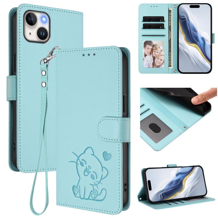 Coque de téléphone en cuir avec motif de cœur en relief et dragonne, pour iPhone 15, pour iPhone 14 Plus, pour iPhone 14 / 13, pour iPhone 14 Pro