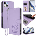 Coque de téléphone en cuir avec motif de cœur en relief et dragonne, pour iPhone 15, pour iPhone 14 Plus, pour iPhone 14 / 13, pour iPhone 14 Pro