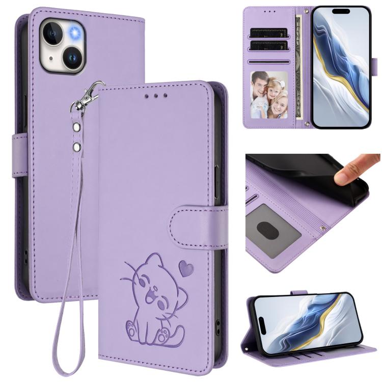 Coque de téléphone en cuir avec motif de cœur en relief et dragonne, pour iPhone 15, pour iPhone 14 Plus, pour iPhone 14 / 13, pour iPhone 14 Pro