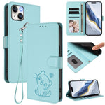 Coque de téléphone en cuir avec motif de cœur en relief et dragonne, pour iPhone 15, pour iPhone 14 Plus, pour iPhone 14 / 13, pour iPhone 14 Pro