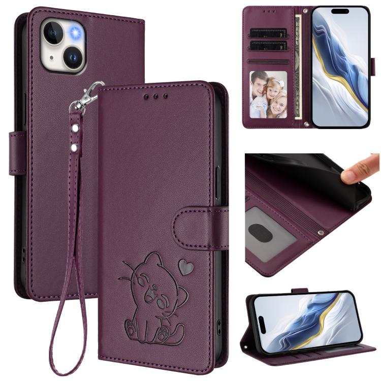Coque de téléphone en cuir avec motif de cœur en relief et dragonne, pour iPhone 15, pour iPhone 14 Plus, pour iPhone 14 / 13, pour iPhone 14 Pro