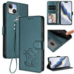 Coque de téléphone en cuir avec motif de cœur en relief et dragonne, pour iPhone 15, pour iPhone 14 Plus, pour iPhone 14 / 13, pour iPhone 14 Pro