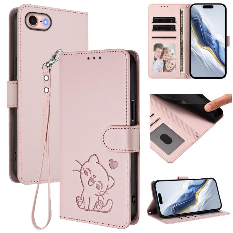 Étui de téléphone en cuir avec cœur en relief et sangle, Pour iPhone 14 Pro Max, Pour iPhone 7 / 8 / SE 2022, Pour iPhone 13 Pro Max, Pour iPhone 13 Pro