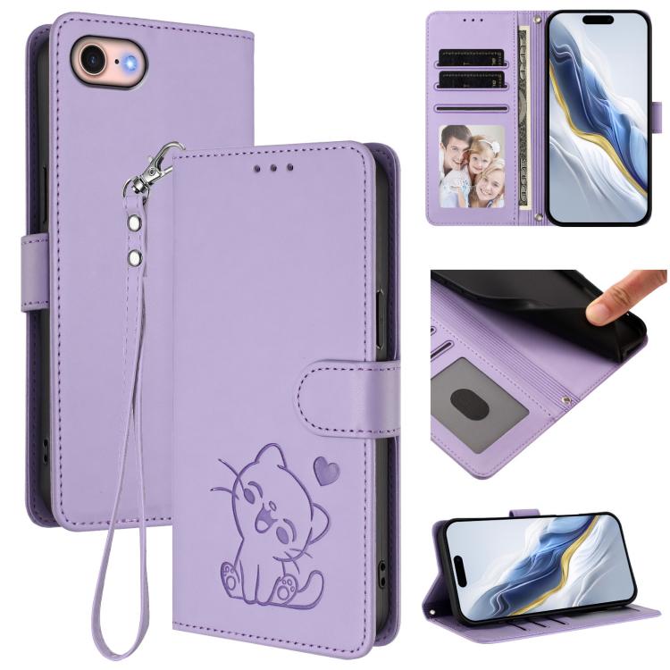 Étui de téléphone en cuir avec cœur en relief et sangle, Pour iPhone 14 Pro Max, Pour iPhone 7 / 8 / SE 2022, Pour iPhone 13 Pro Max, Pour iPhone 13 Pro
