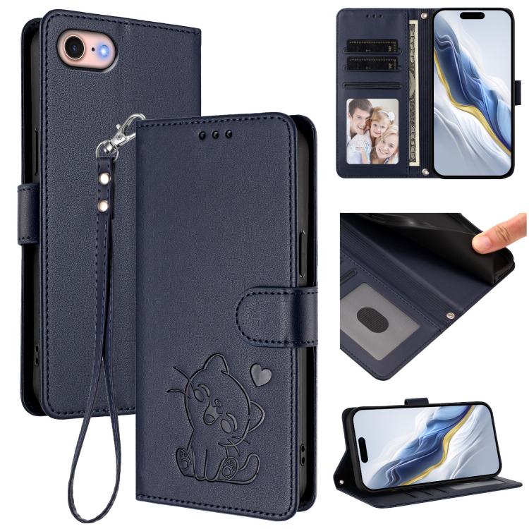 Étui de téléphone en cuir avec cœur en relief et sangle, Pour iPhone 14 Pro Max, Pour iPhone 7 / 8 / SE 2022, Pour iPhone 13 Pro Max, Pour iPhone 13 Pro